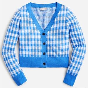 J.Crew Cashmere cropped gingham v-neck cardigan